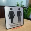 bảng restroom alu bạc xước dán decal