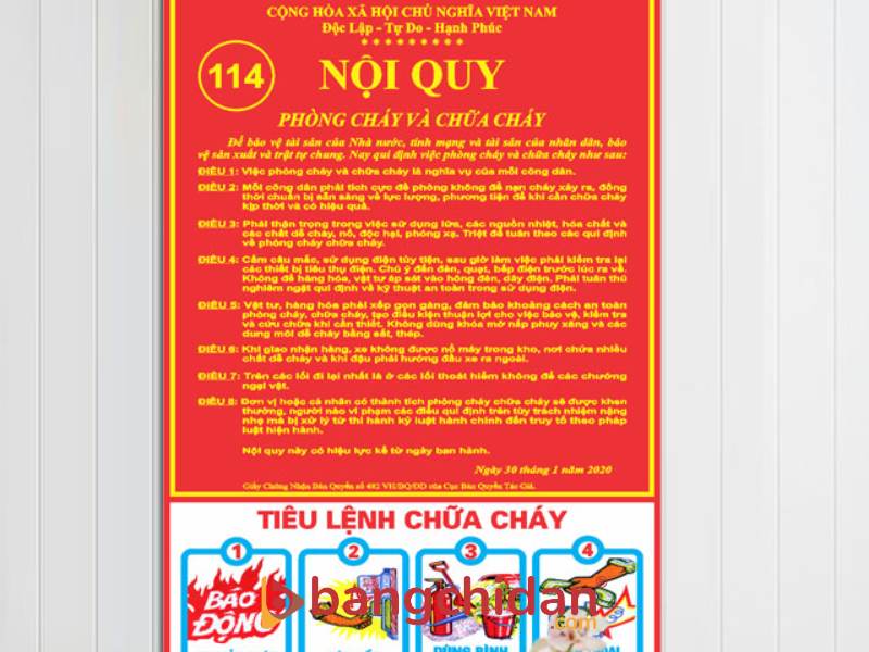 bảng tiêu lệnh chữa cháy mica thông tin PCCC rõ ràng