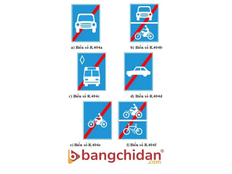 Biển số I.404 “Hết đoạn đường dành cho từng loại xe”.