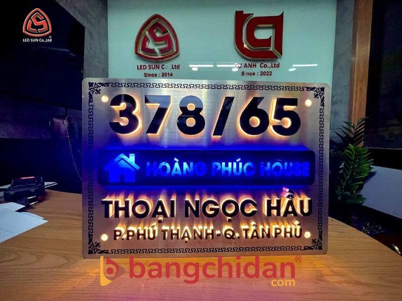 Biển số nhà inox chữ nổi sáng đèn