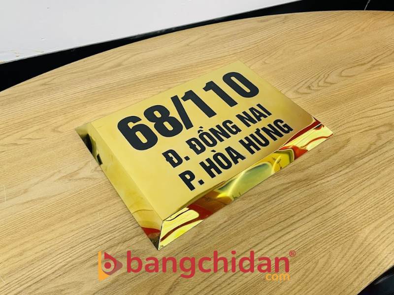 Bảng số nhà inox vàng gương