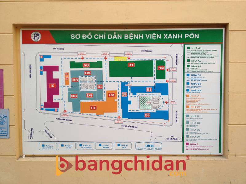 Bảng sơ đồ bệnh viện, sơ đồ từng tầng